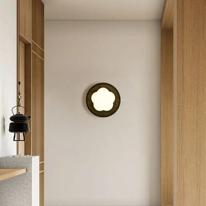 Modern black travertine flower led wall lights bedroom sconce