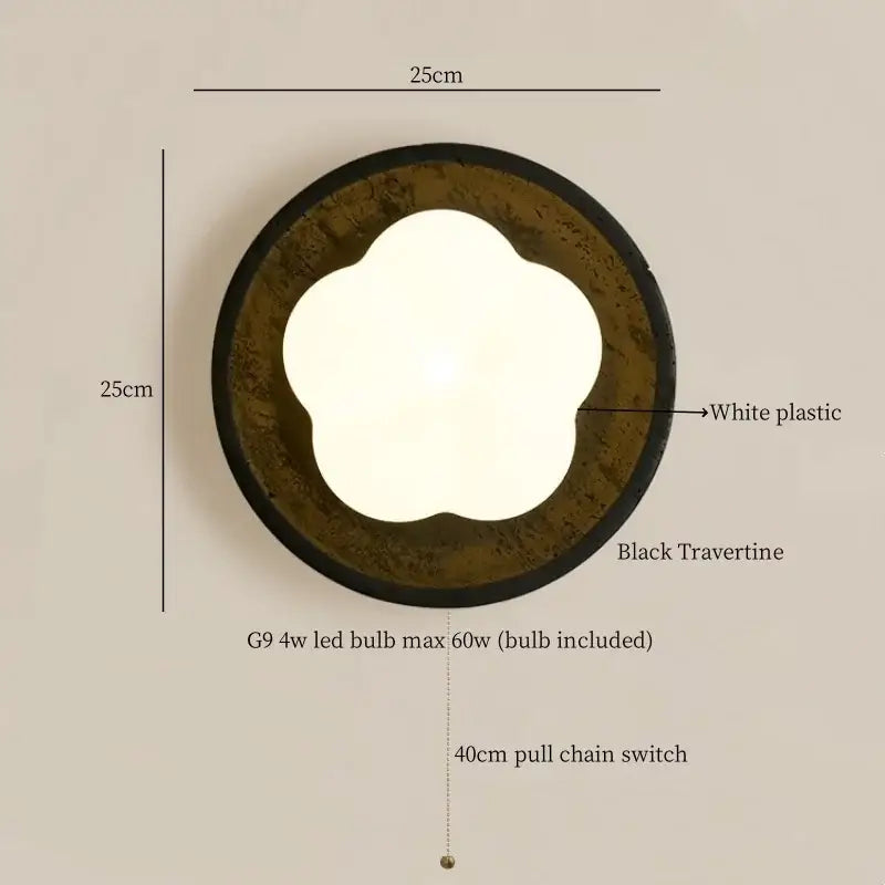 Modern black travertine flower led wall lights bedroom sconce