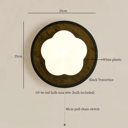 Modern black travertine flower led wall lights bedroom sconce