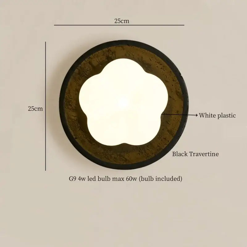 Modern black travertine flower led wall lights bedroom sconce