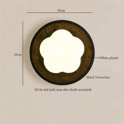 Modern black travertine flower led wall lights bedroom sconce