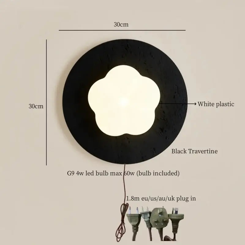 Modern black travertine flower led wall lights bedroom sconce