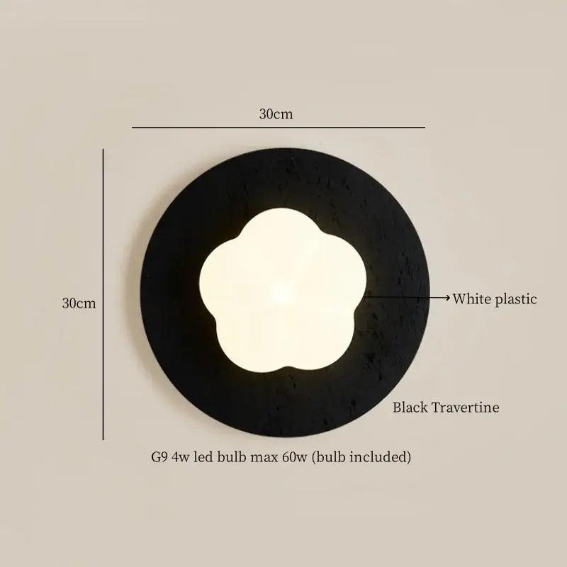 Modern black travertine flower led wall lights bedroom sconce
