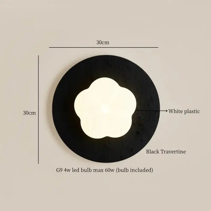 Modern black travertine flower led wall lights bedroom sconce
