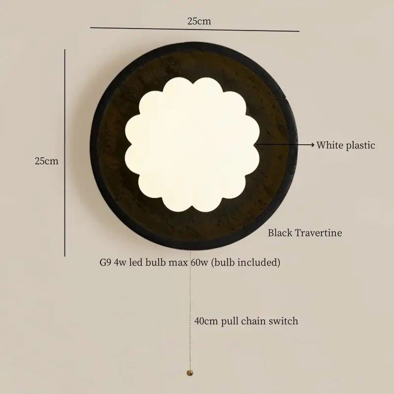 Modern black travertine flower led wall lights bedroom sconce