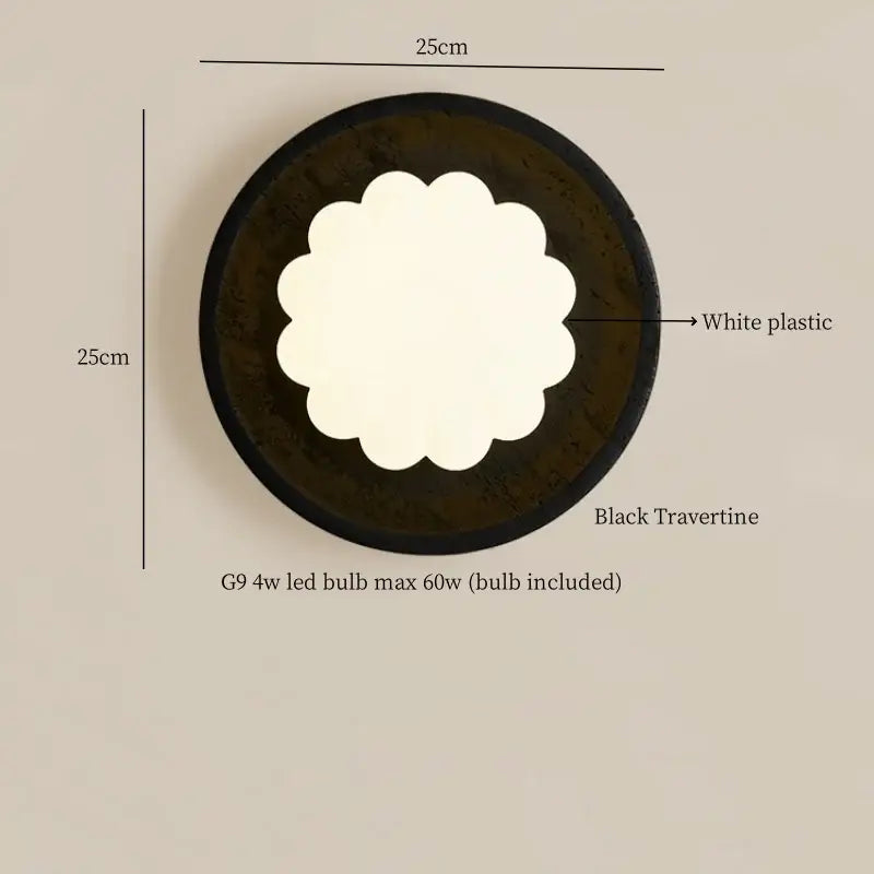 Modern black travertine flower led wall lights bedroom sconce