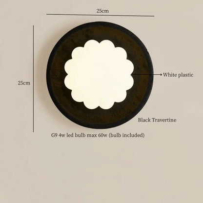 Modern black travertine flower led wall lights bedroom sconce