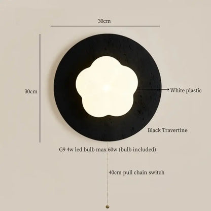 Modern black travertine flower led wall lights bedroom sconce