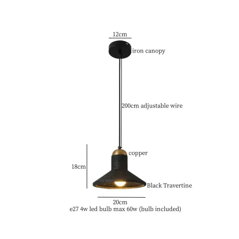 Modern black travertine led pendant lamp kitchen gold interior lining