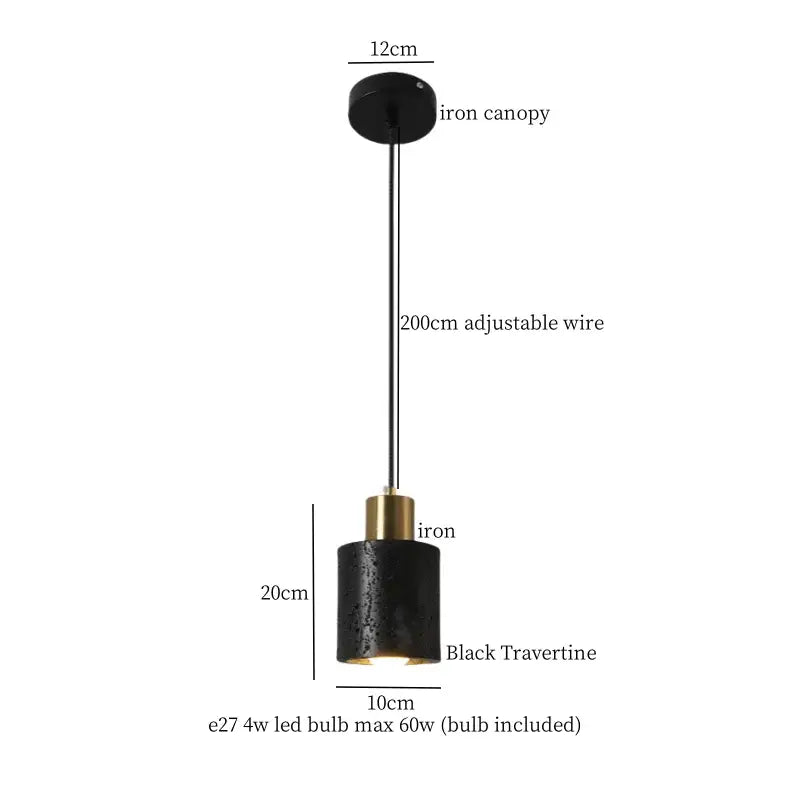 Modern black travertine led pendant light for dining room