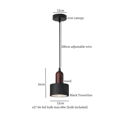 Modern black travertine pendant light bedroom led hanging lamp