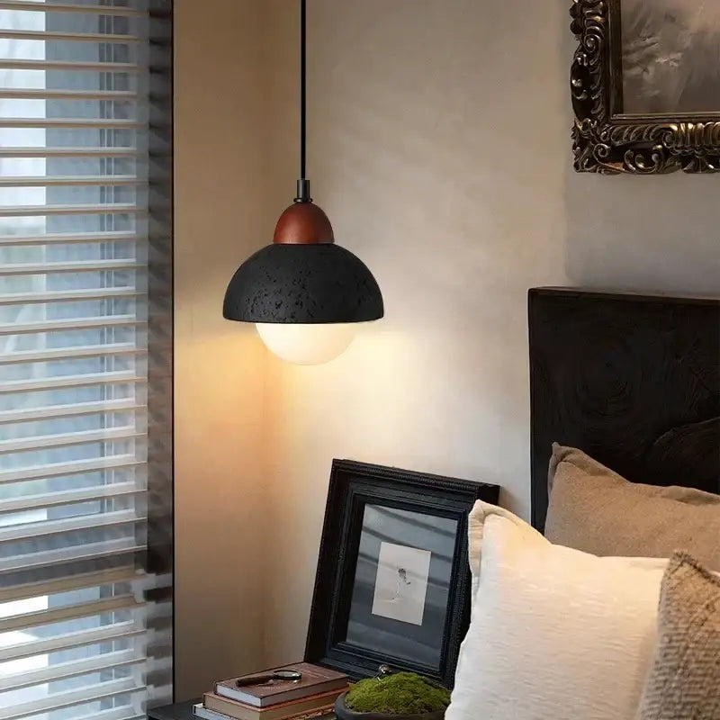 Modern black travertine pendant light bedroom led hanging lamp