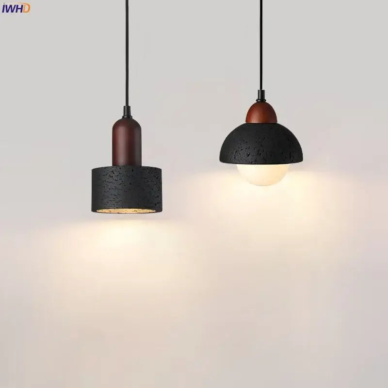 Modern black travertine pendant light bedroom led hanging lamp