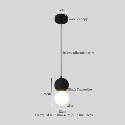 Modern black travertine pendant light bedroom led hanging lamp