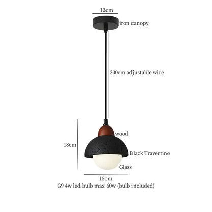 Modern black travertine pendant light bedroom led hanging lamp