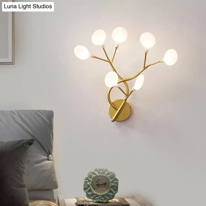Modern black tree branch wall light bedroom 6 glass globe fixture