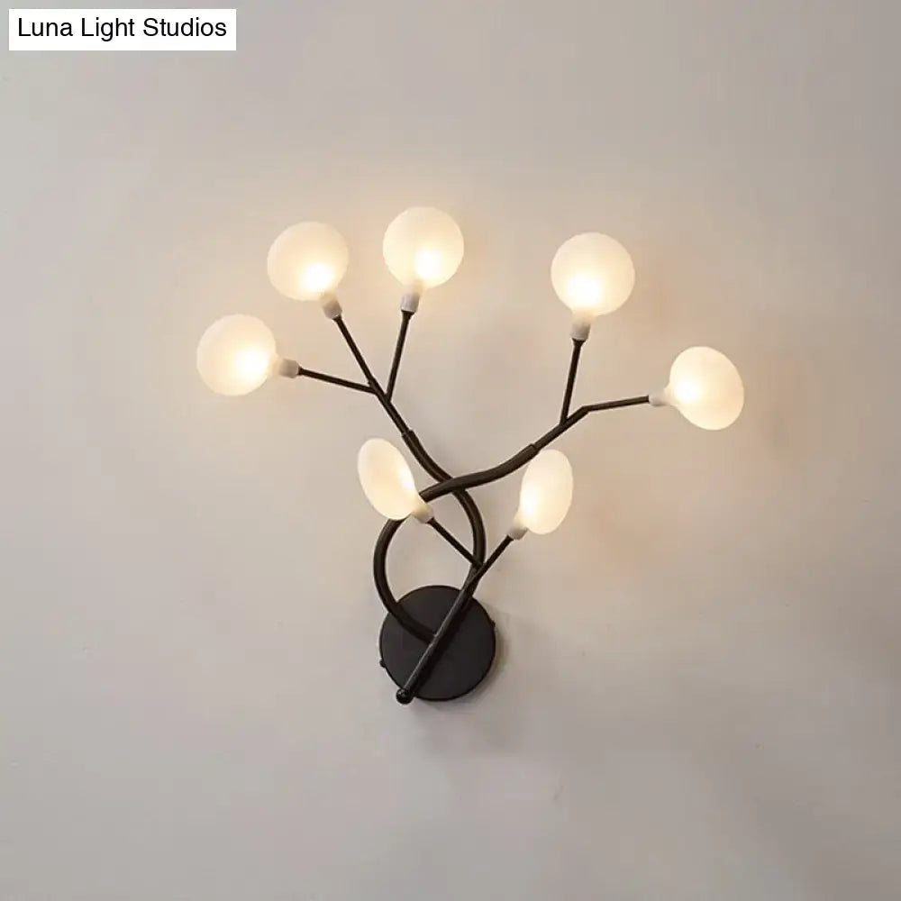 Modern black tree branch wall light bedroom 6 glass globe fixture
