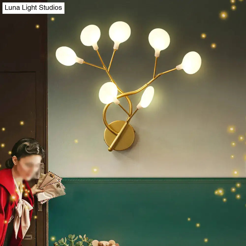 Modern black tree branch wall light bedroom 6 glass globe fixture
