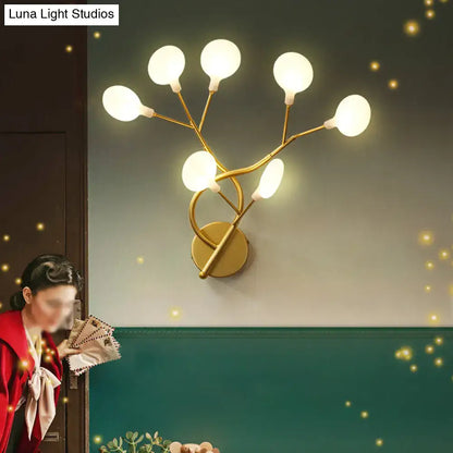 Modern black tree branch wall light bedroom 6 glass globe fixture