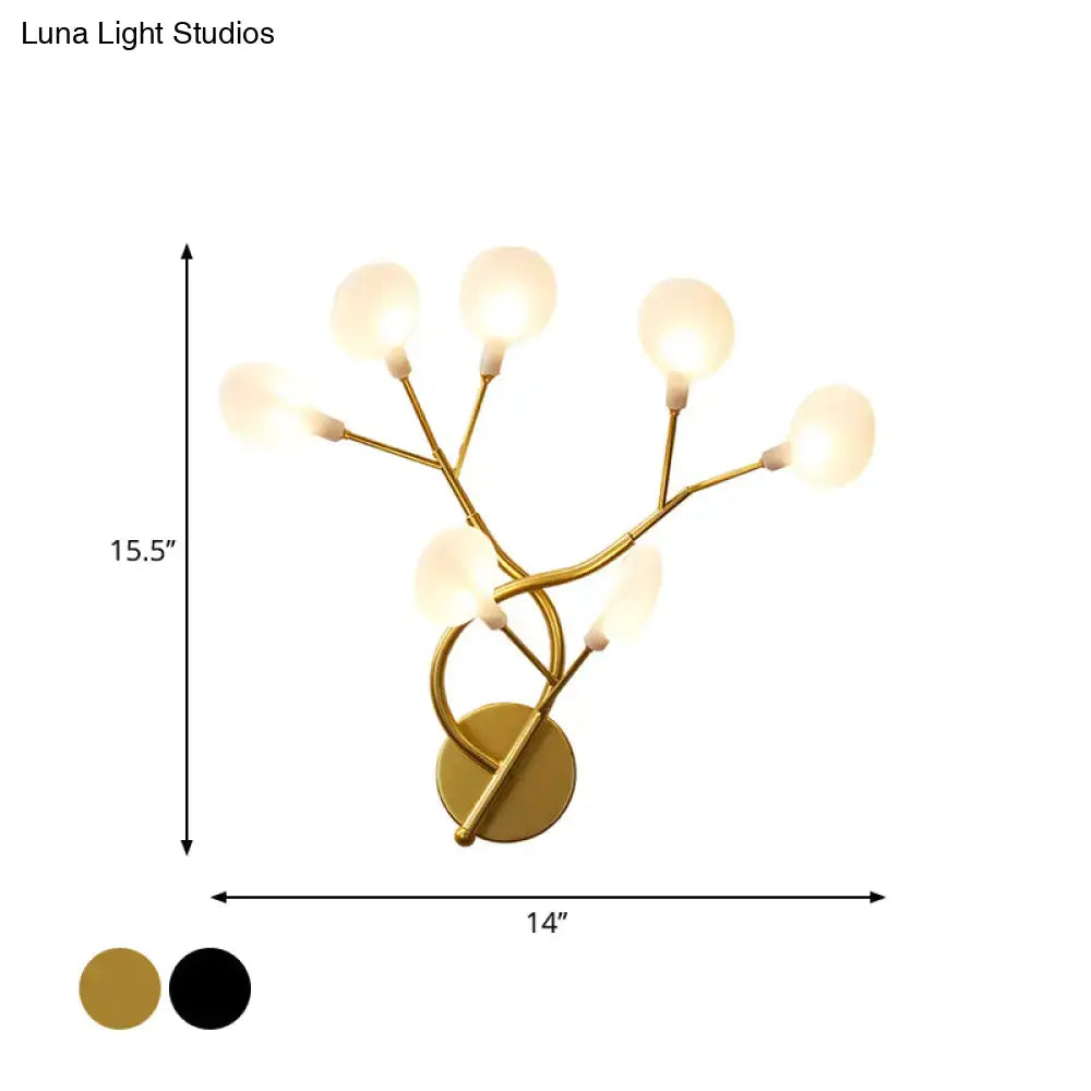 Modern black tree branch wall light bedroom 6 glass globe fixture