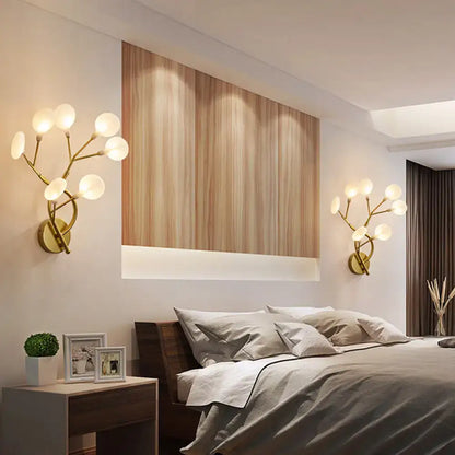 Modern black tree branch wall light bedroom 6 glass globe fixture