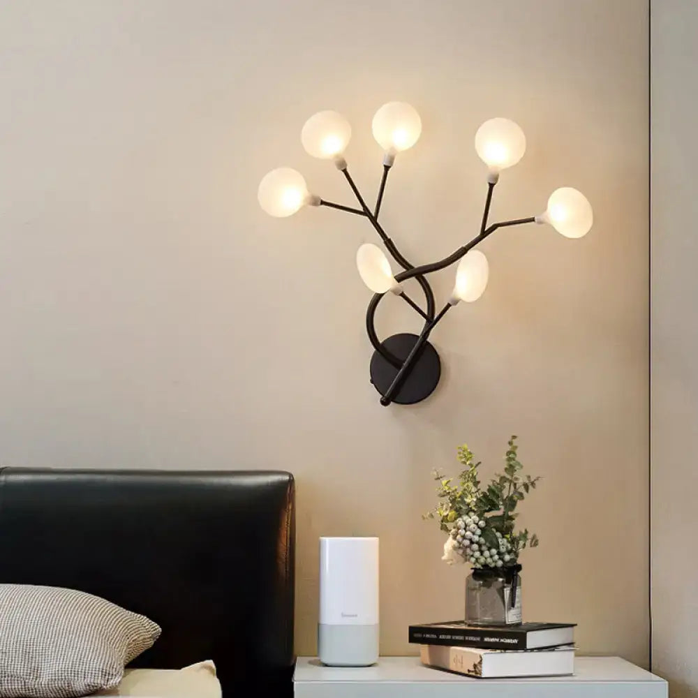 Modern black tree branch wall light bedroom 6 glass globe fixture