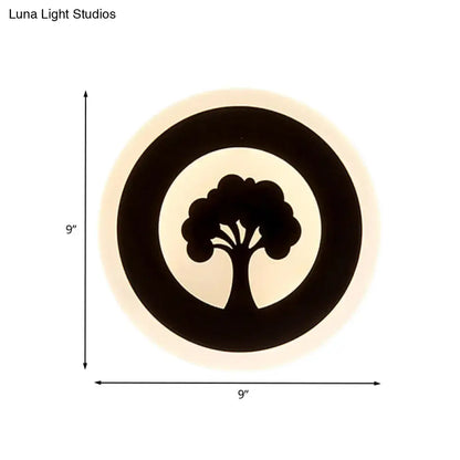 Modern black tree pattern led flush wall sconce bedroom light