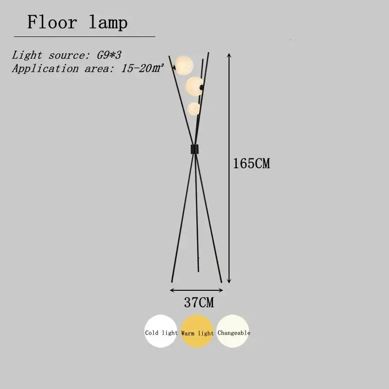 Modern black tripod moon floor lamp with white bulbs living room