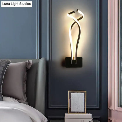 Modern black twisted spiral led wall sconce bedroom light