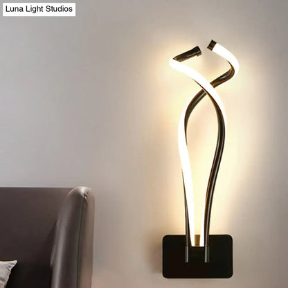Modern black twisted spiral led wall sconce bedroom light