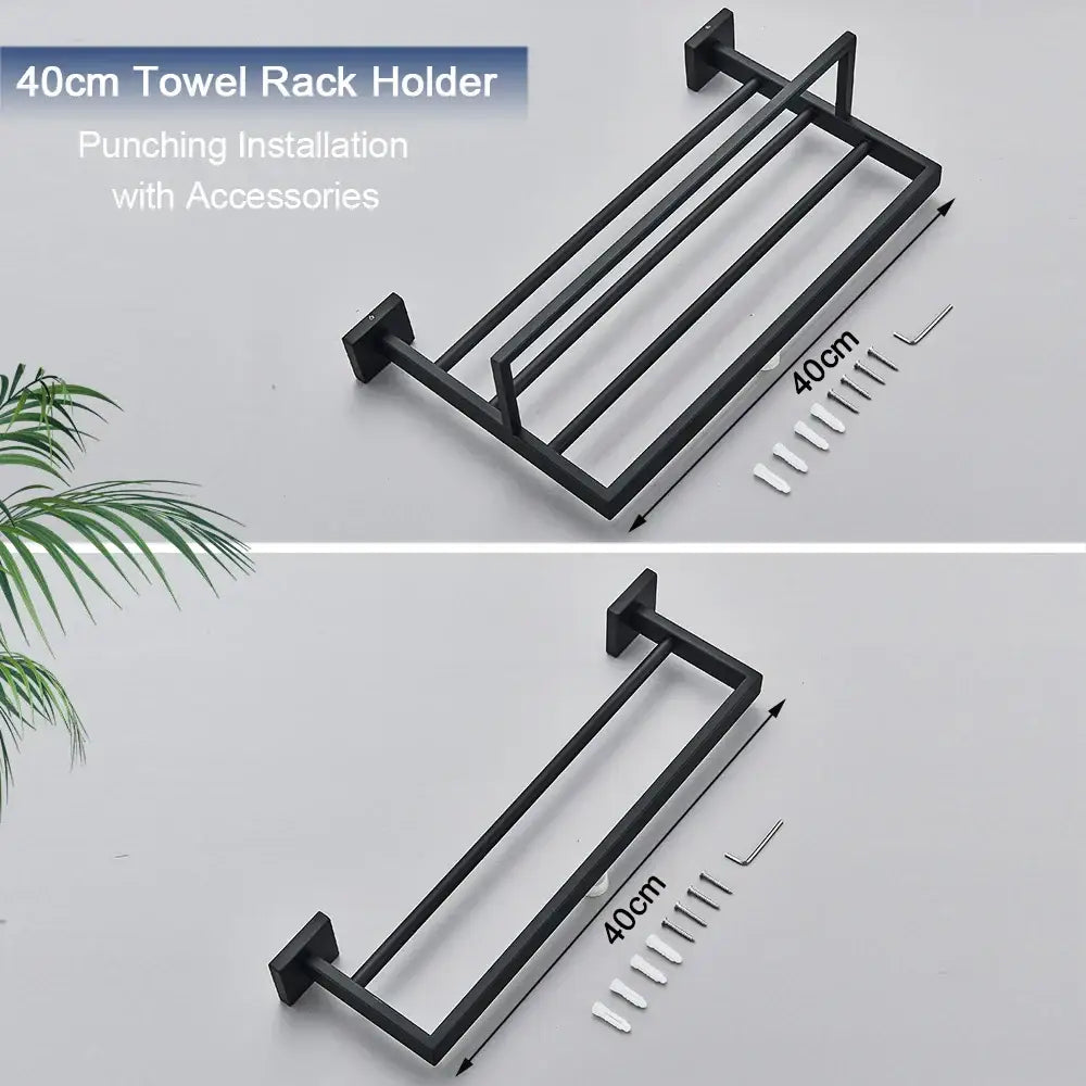 Modern black two tier towel rack bathroom cloth holder