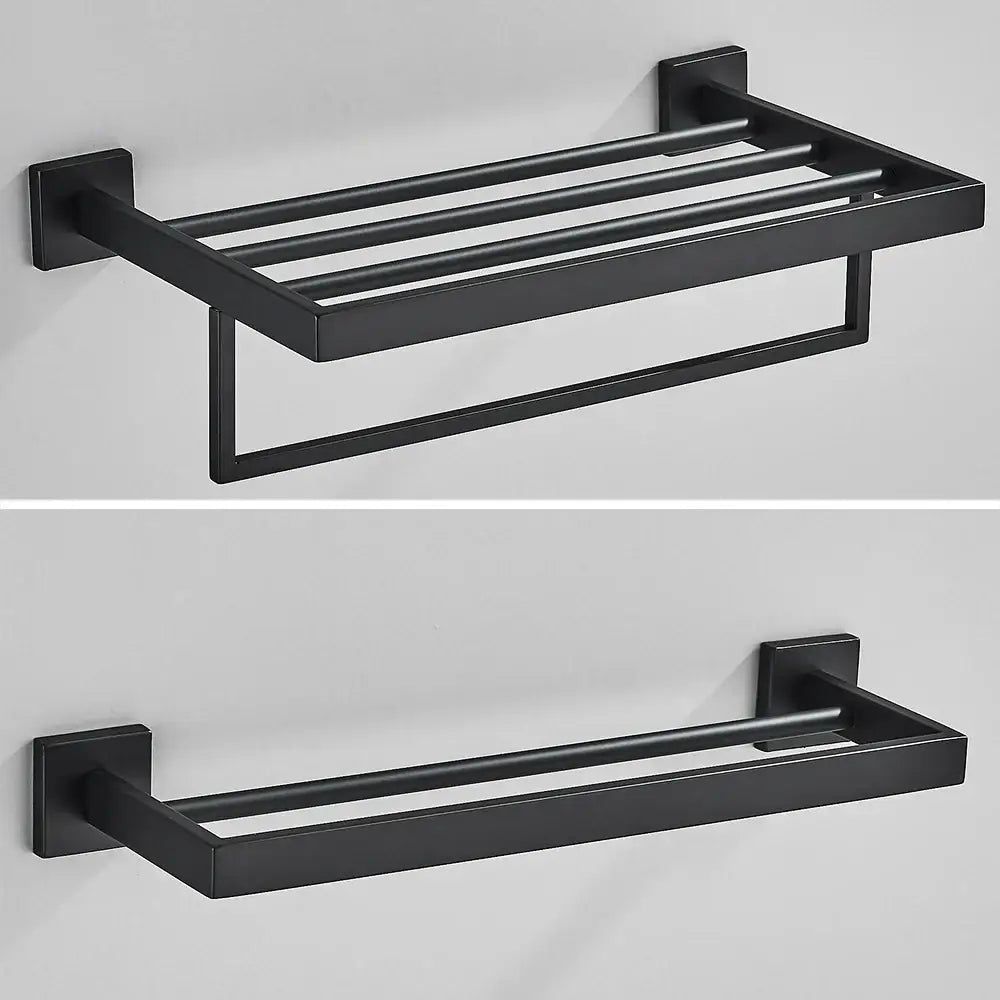 Modern black two tier towel rack bathroom cloth holder