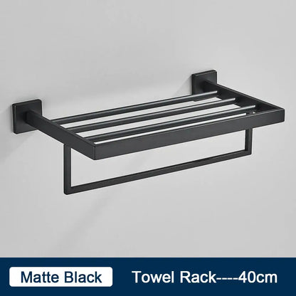 Modern black two tier towel rack bathroom cloth holder