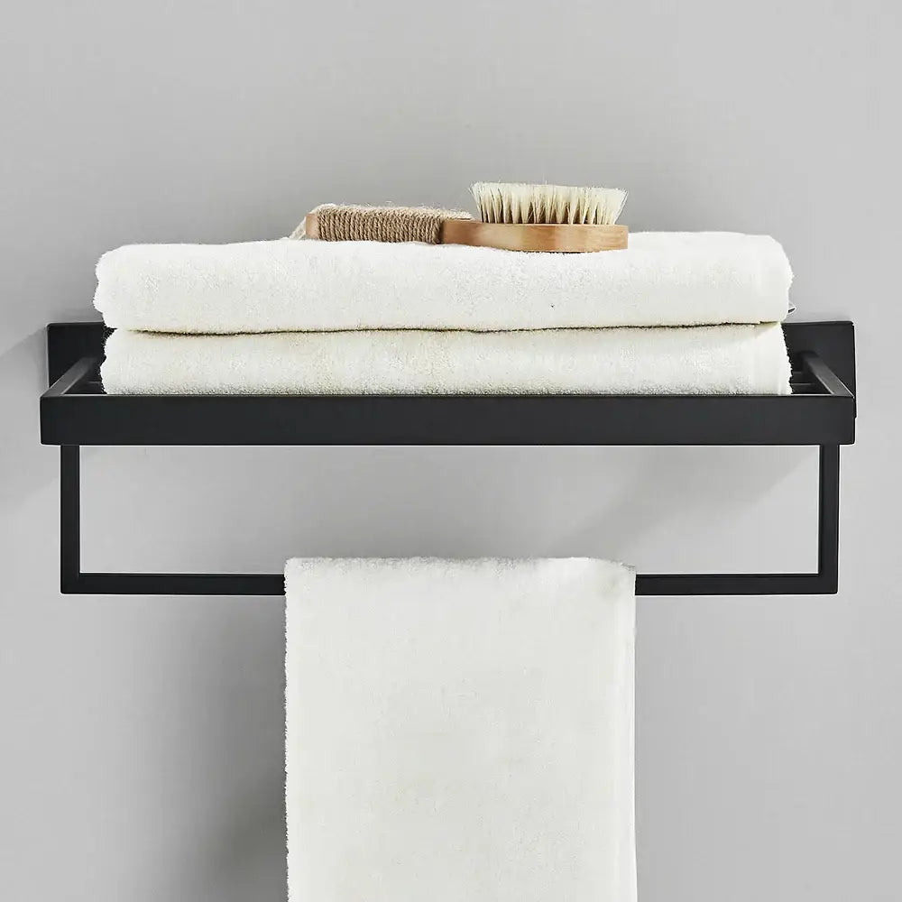 Modern black two tier towel rack bathroom cloth holder