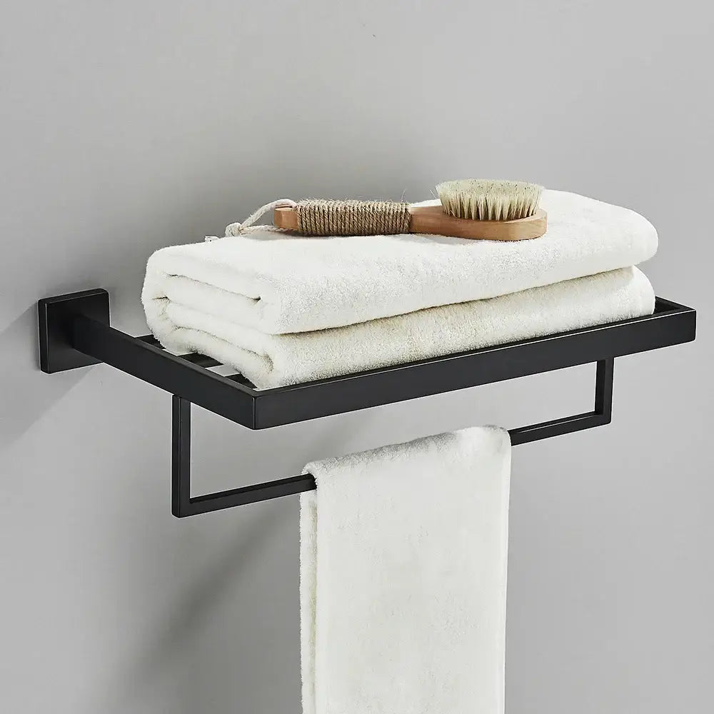 Modern black two tier towel rack bathroom cloth holder