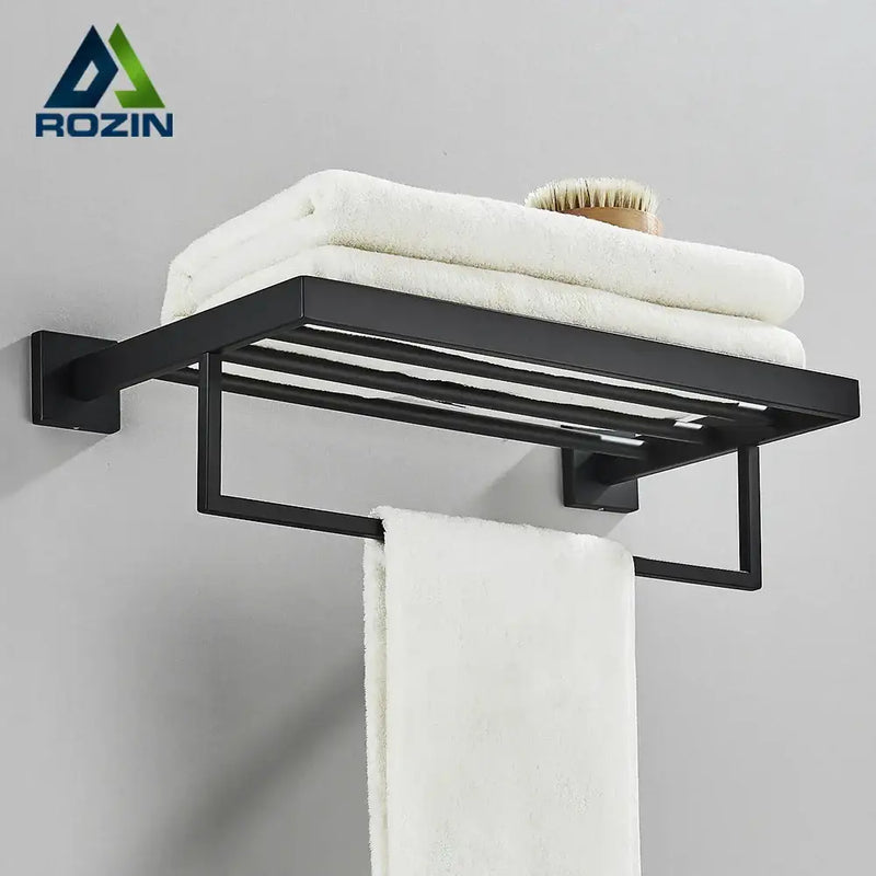Modern black two tier towel rack bathroom cloth holder