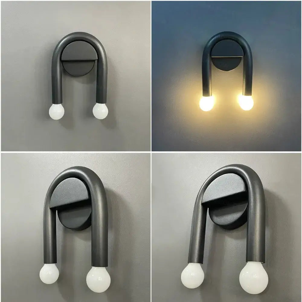 Modern black u-shape led wall lamp bedroom sconce with spherical bulbs