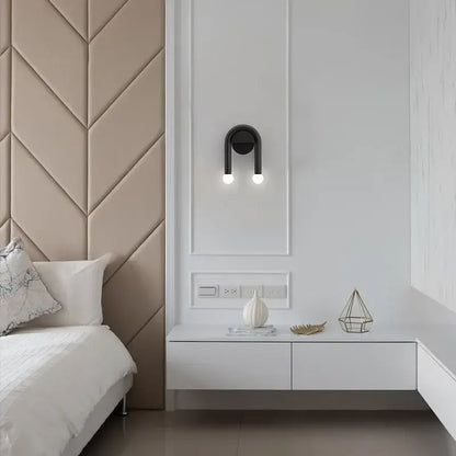 Modern black u-shaped led wall lamp for bedroom with spherical bulbs
