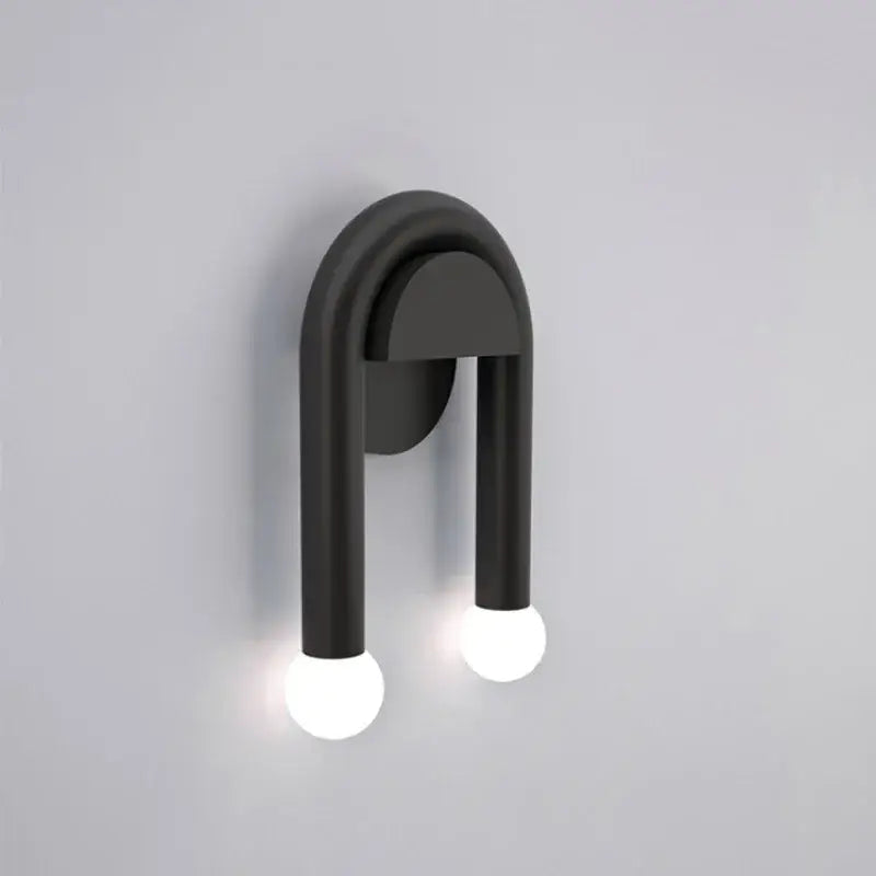 Modern black u-shaped led wall lamp for bedroom with spherical bulbs