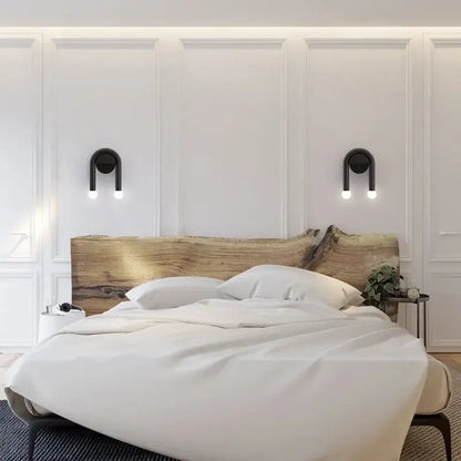 Modern black u-shaped led wall lamp for bedroom with spherical bulbs