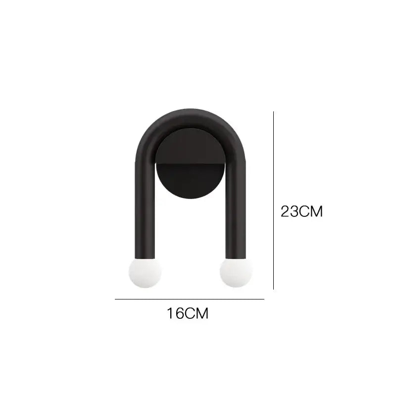 Modern black u-shaped led wall lamp for bedroom with spherical bulbs
