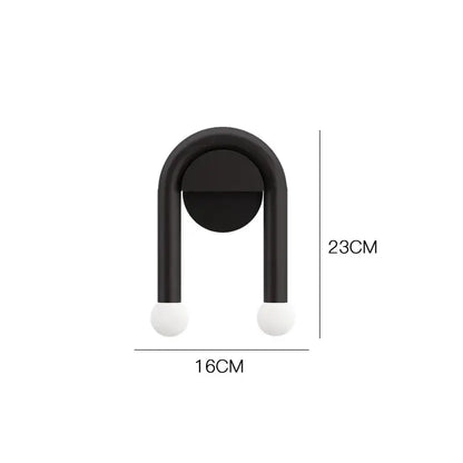 Modern black u-shaped led wall lamp for bedroom with spherical bulbs