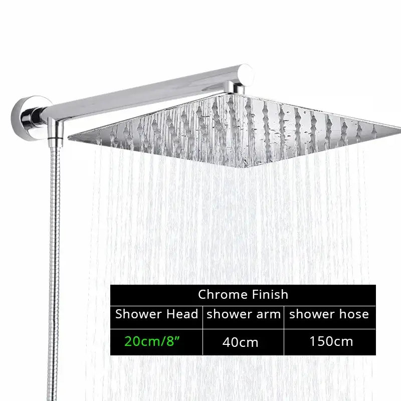 Modern black ultrathin rainfall shower head set with hose for bathroom
