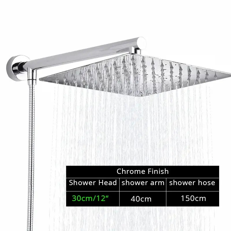 Modern black ultrathin rainfall shower head set with hose for bathroom