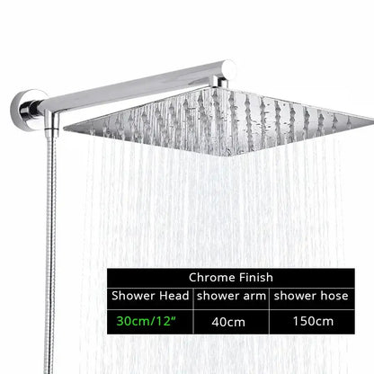 Modern black ultrathin rainfall shower head set with hose for bathroom