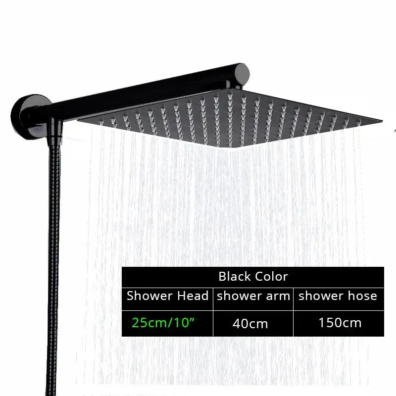 Modern black ultrathin rainfall shower head set with hose for bathroom