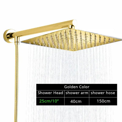 Modern black ultrathin rainfall shower head set with hose for bathroom
