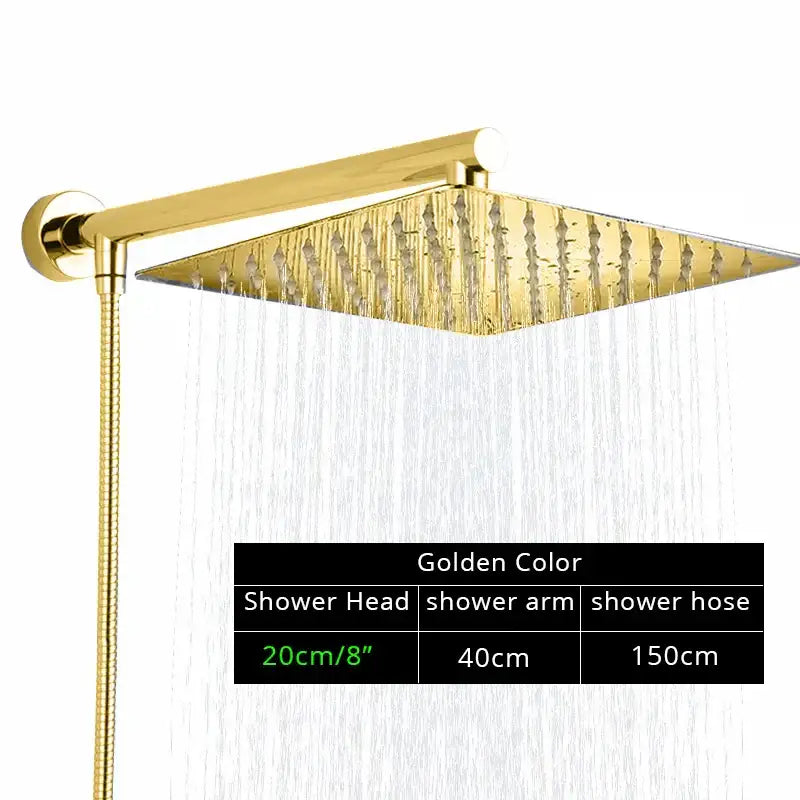 Modern black ultrathin rainfall shower head set with hose for bathroom