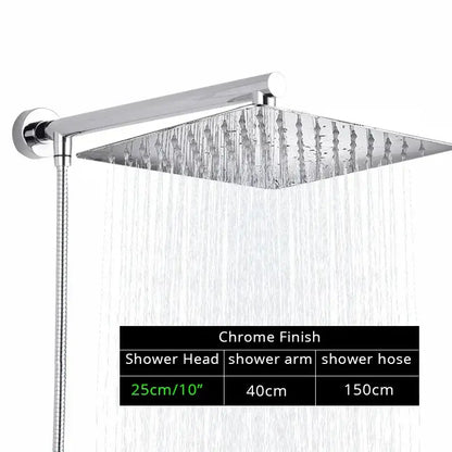 Modern black ultrathin rainfall shower head set with hose for bathroom