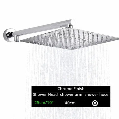 Modern black ultrathin rainfall shower head set with hose for bathroom